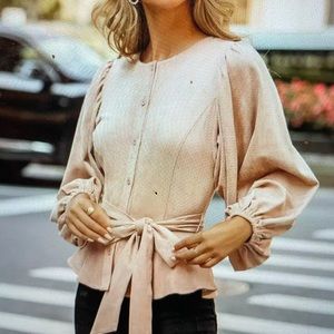 NWT VICI Lionel Faux Suede Balloon Sleve Peplum Blouse